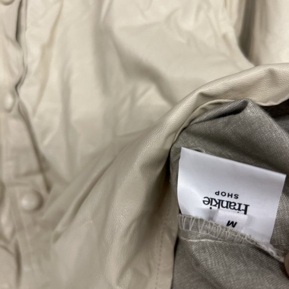 NEW Medium M The Frankie Shop Leandra Faux Leather Shirt In Beige Button Down - Picture 6 of 9
